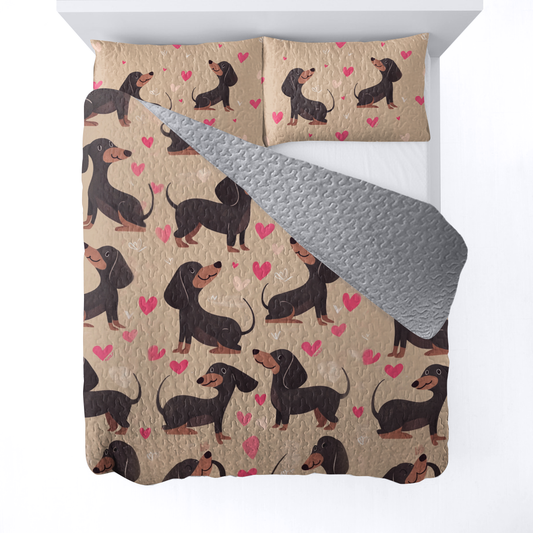 Shineful All Season Quilt 3-Piece Set -  Dachshund Heartbeat