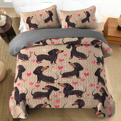 Shineful All Season Quilt 3-Piece Set -  Dachshund Heartbeat