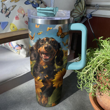 Shineful Tumbler Dachshund In Sunflower Field