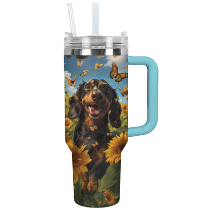Shineful Tumbler Dachshund In Sunflower Field