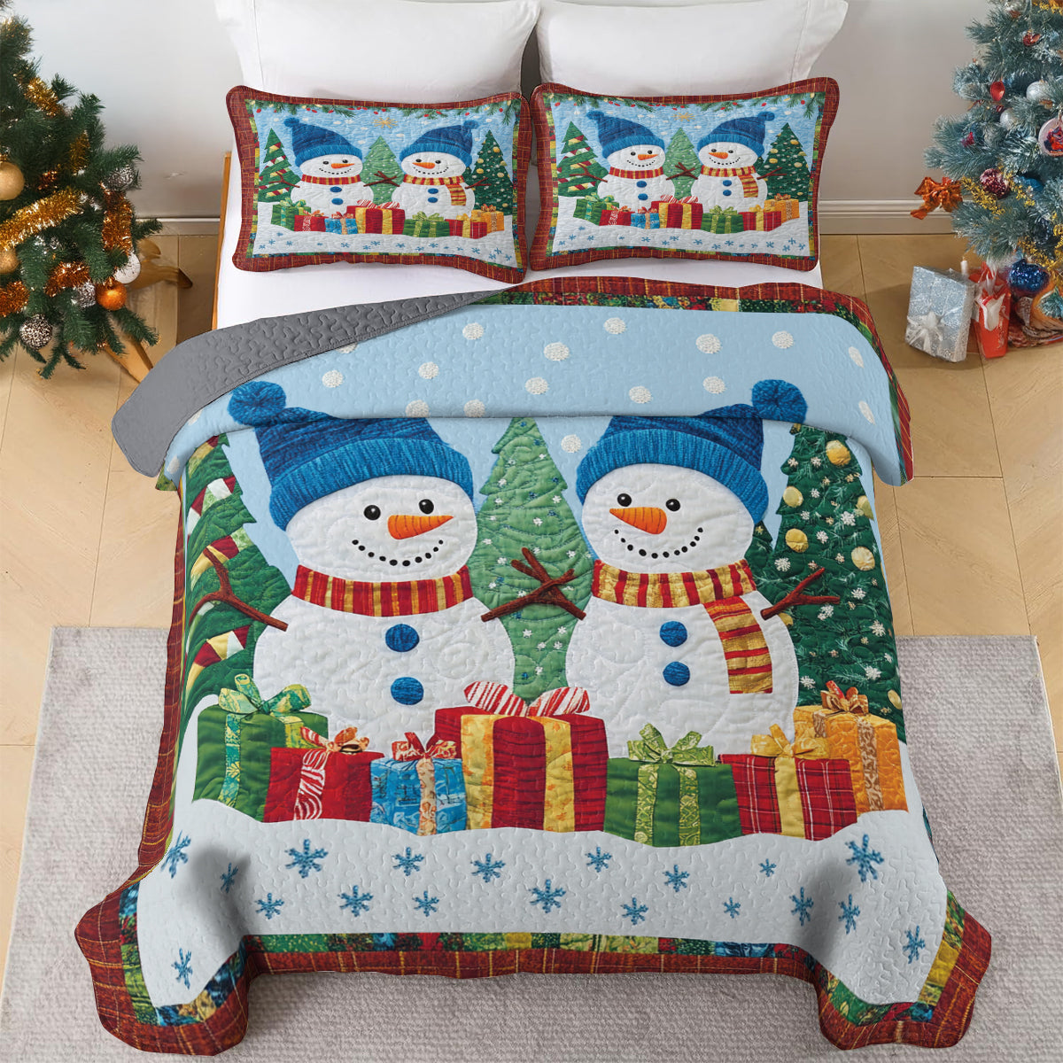 Shineful All Season Quilt 3-Piece Set Snowman Christmas