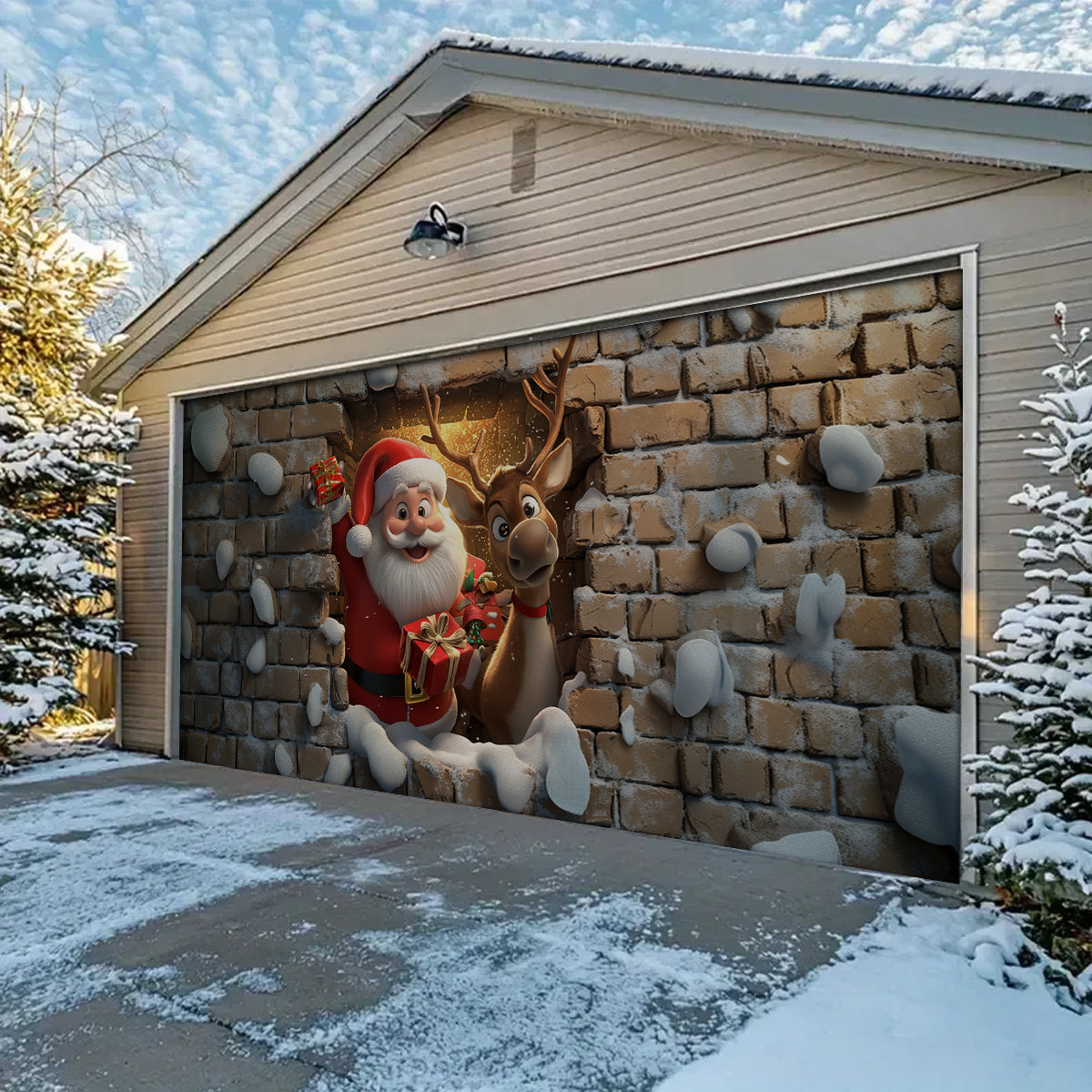 Shineful Garage Door Banner Decoration - 3D Santa & Reindeer