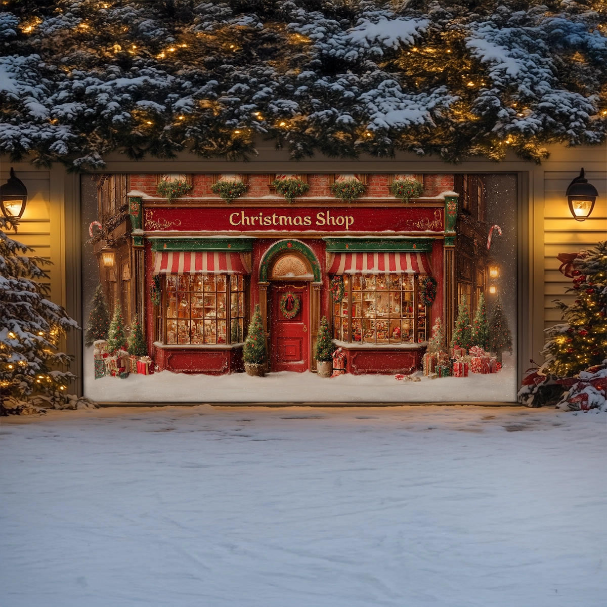Shineful Garage Door Banner Decoration Christmas Shop Village Glow