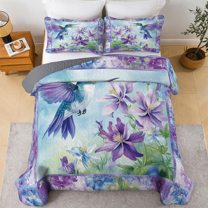 Shineful All Season Quilt 3-Piece Set Hummingbird & Purple Flower