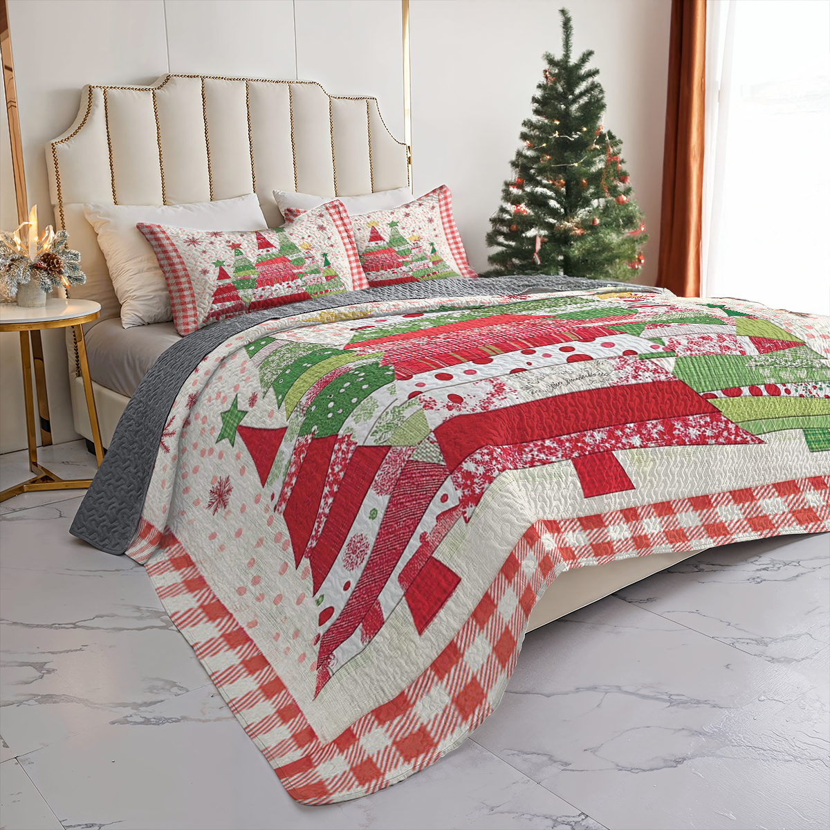 Shineful All Season Quilt 3-Piece Set Polka Dot Christmas Tree