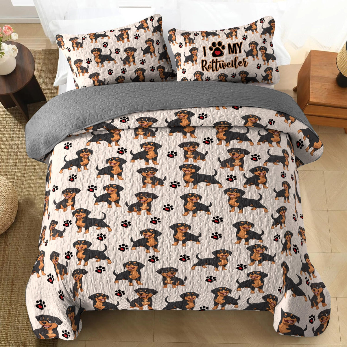 Shineful All Season Quilt 3-Piece Set - I Love My Rottweiler