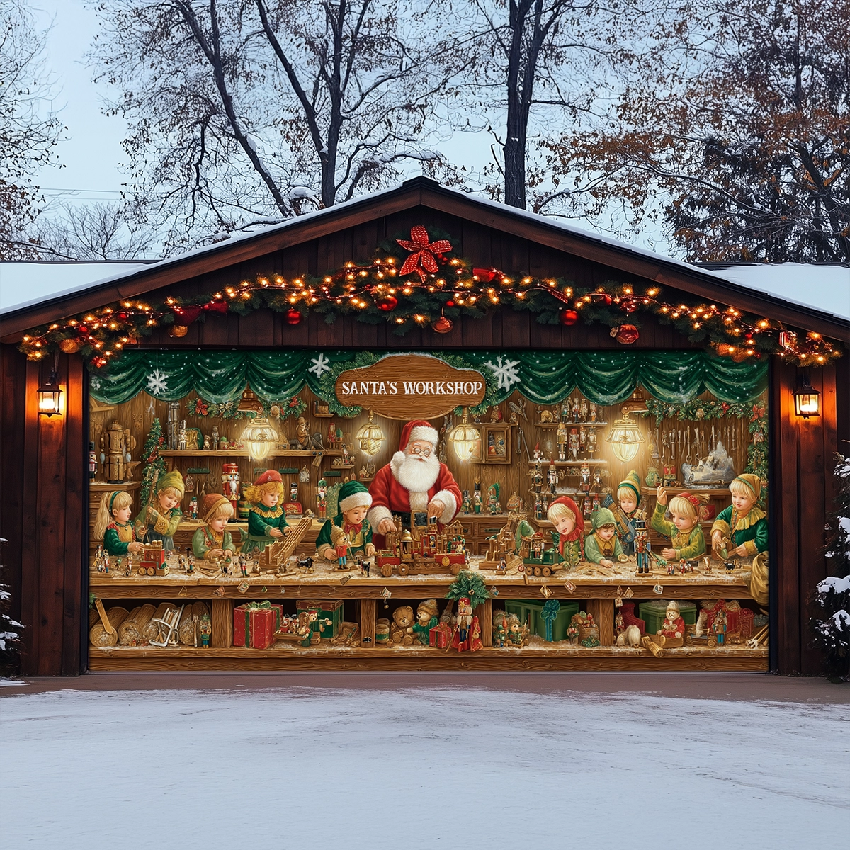 Shineful Garage Door Banner Decoration Santa’s Classic Toy Workshop