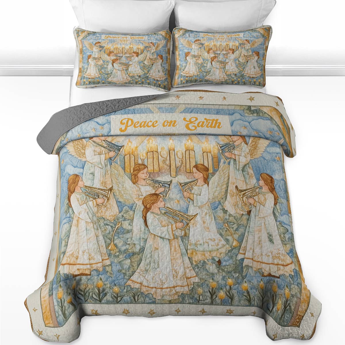 Shineful All Season Quilt 3-Piece Set - Peace On Earth Angel Choir