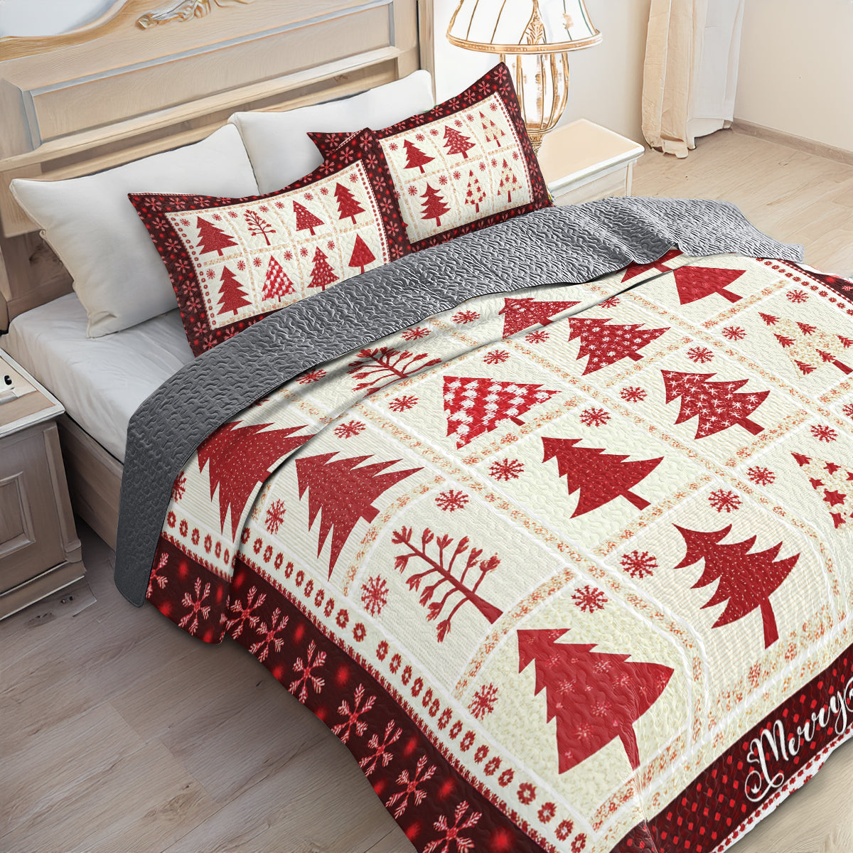 Shineful All Season Quilt 3-Piece Set - Merry Christmas Tree Patchwork