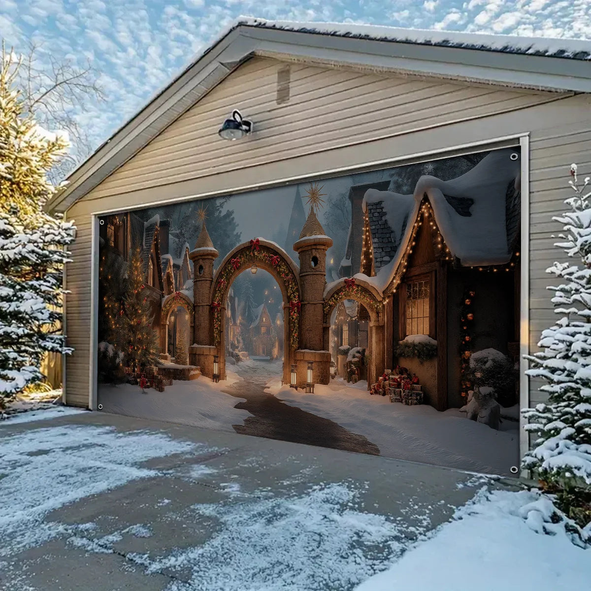 Shineful Garage Door Banner Decoration Enchanted Christmas Village Gate