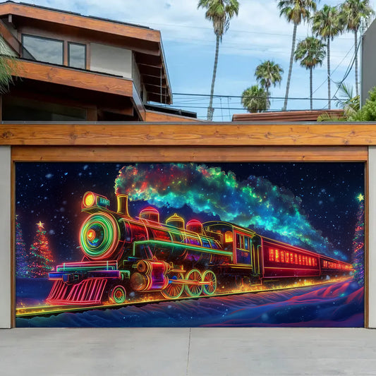 Shineful Garage Door Banner Decoration - Neon Christmas Train