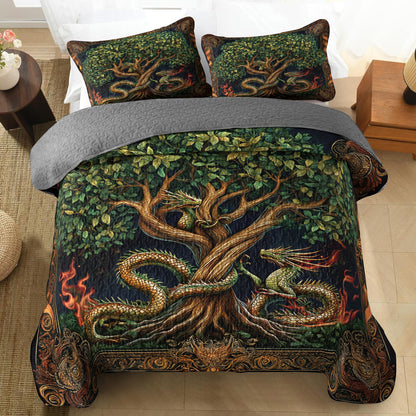 Shineful All Season Quilt 3-Piece Set Dragon & Tree Of Life