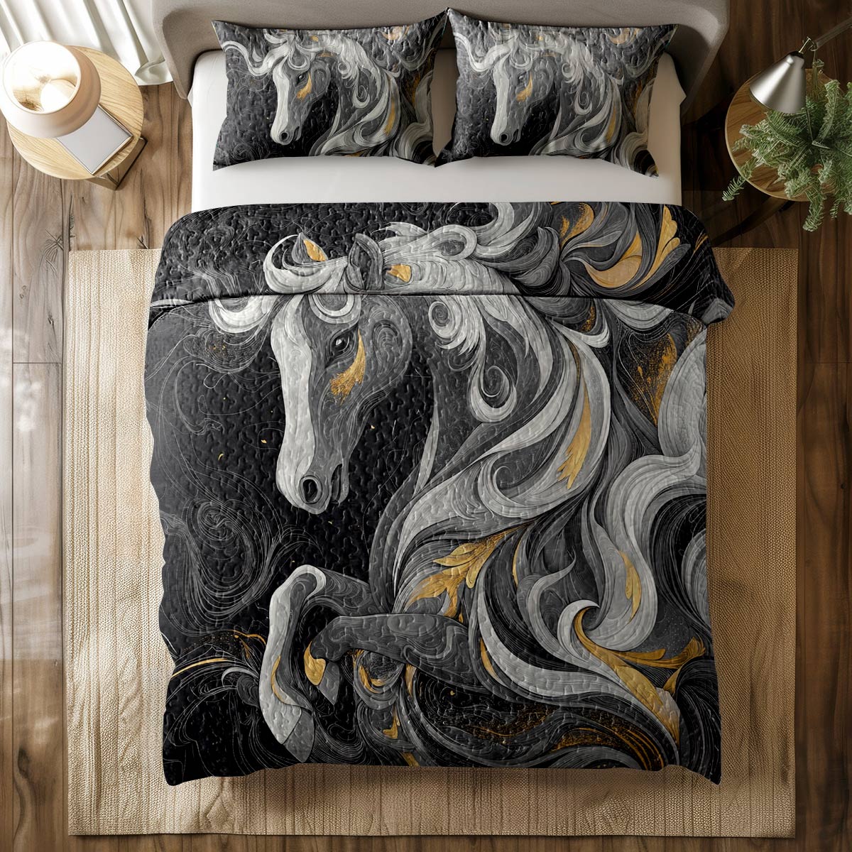 Shineful All Season Quilt 3-Piece Set Abstract Horse Cowboy
