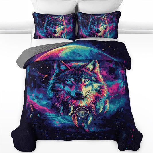 Shineful All Season Quilt 3-Piece Set Mystic Wolf