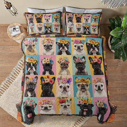Shineful All Season Quilt 3-Piece Set Frenchie Flower Fiesta