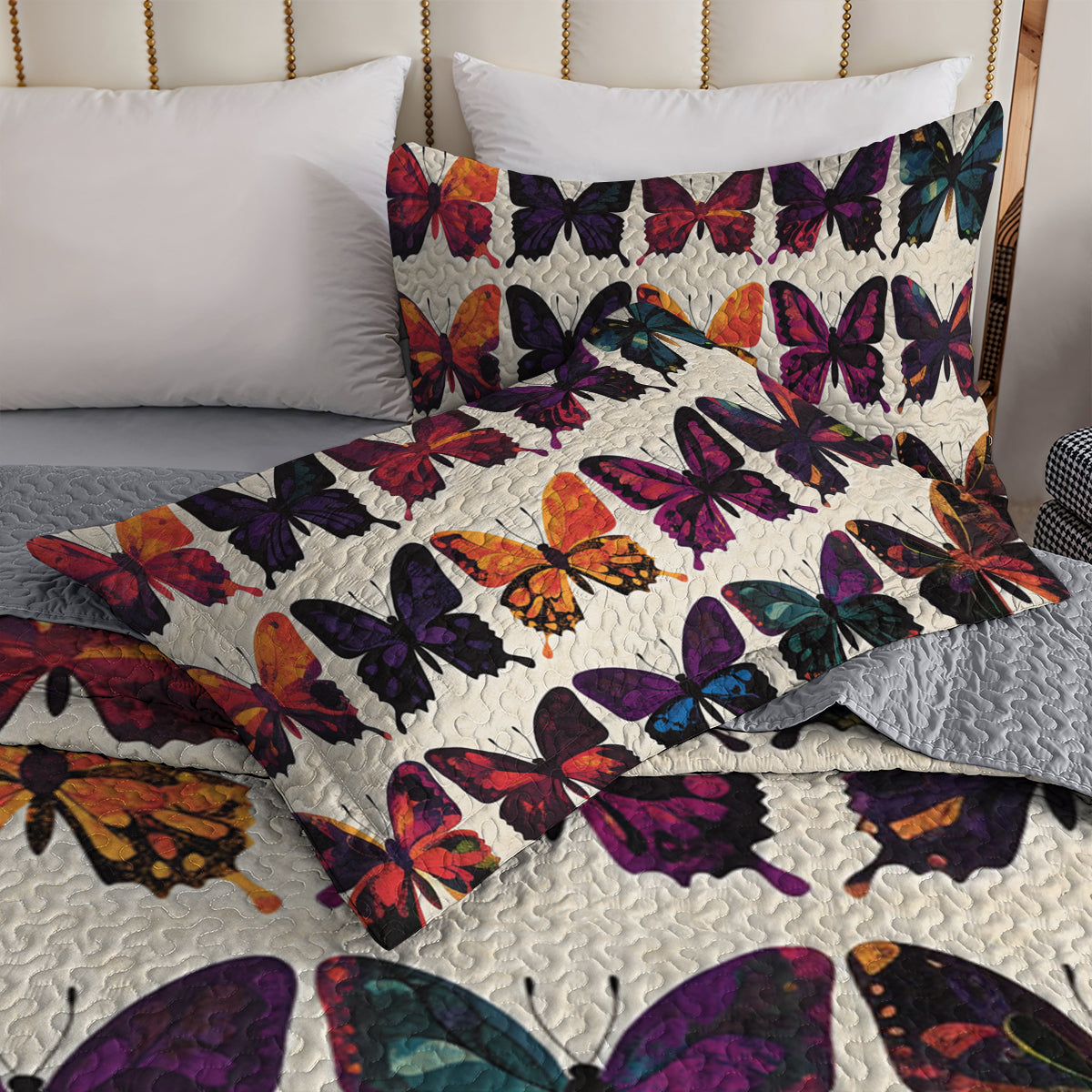 Shineful All Season Quilt 3-Piece Set Vibrant Butterfly