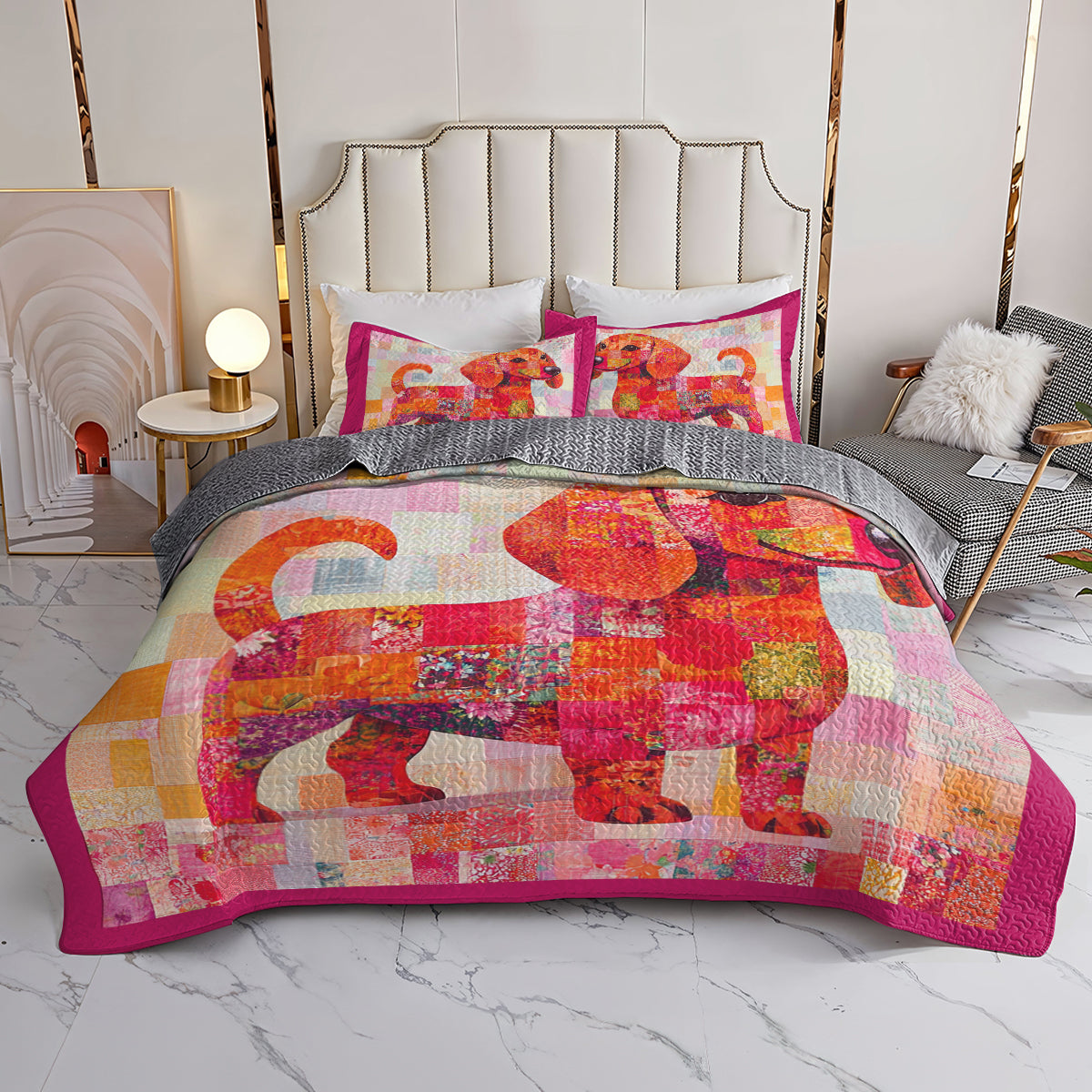 Shineful All Season Quilt 3-Piece Set Playful Puppy Patchwork