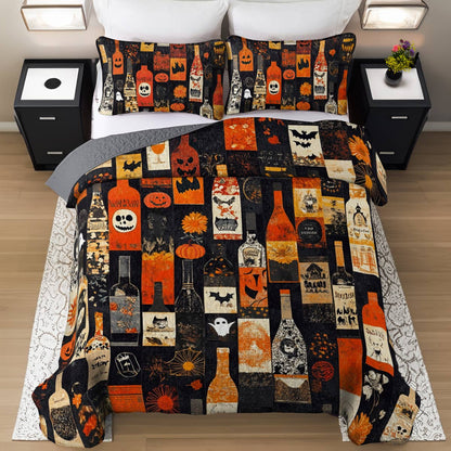 Shineful All Season Quilt 3-Piece Set Halloween Wine Bottles