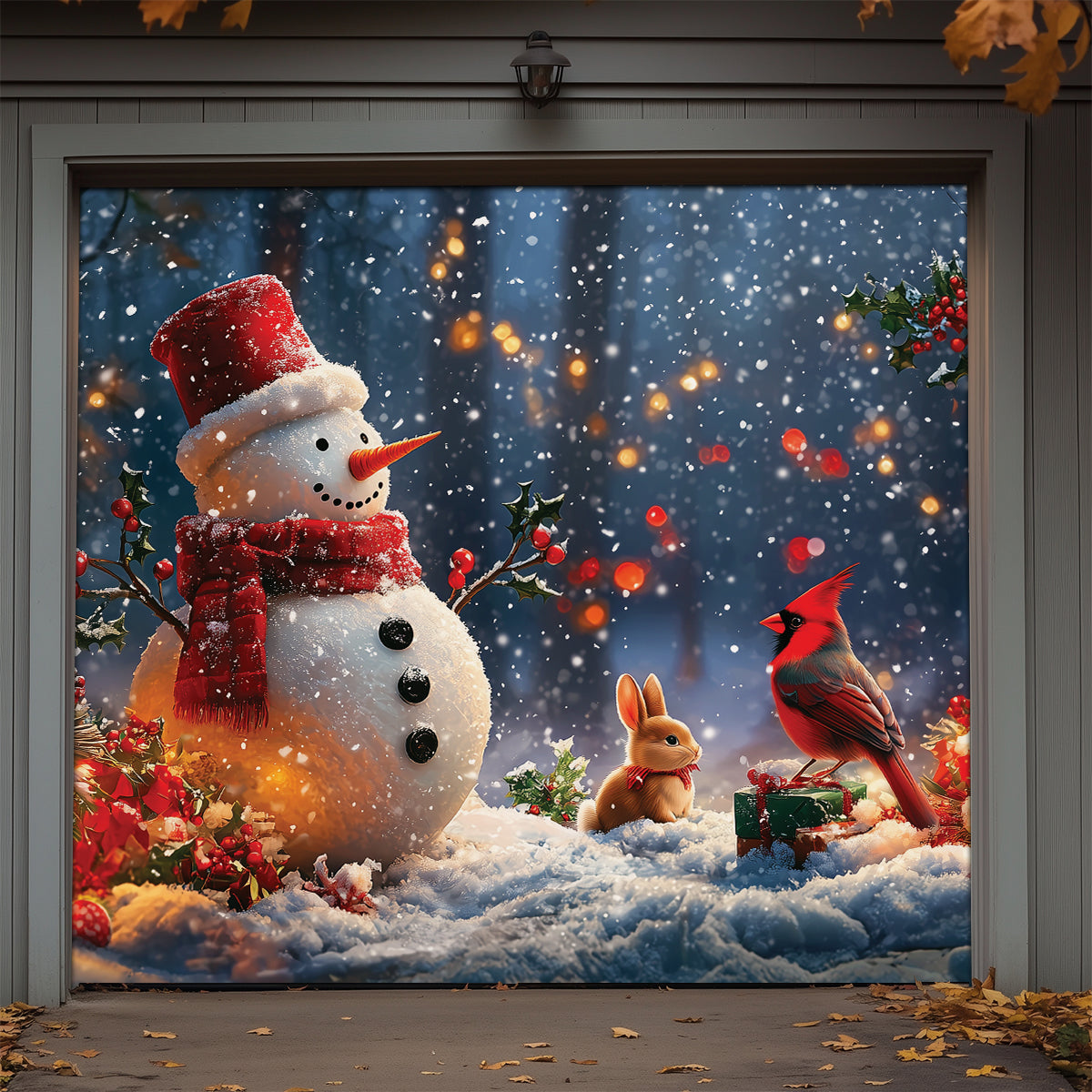 Shineful Garage Door Banner Decoration Cheerful Forest Snowman