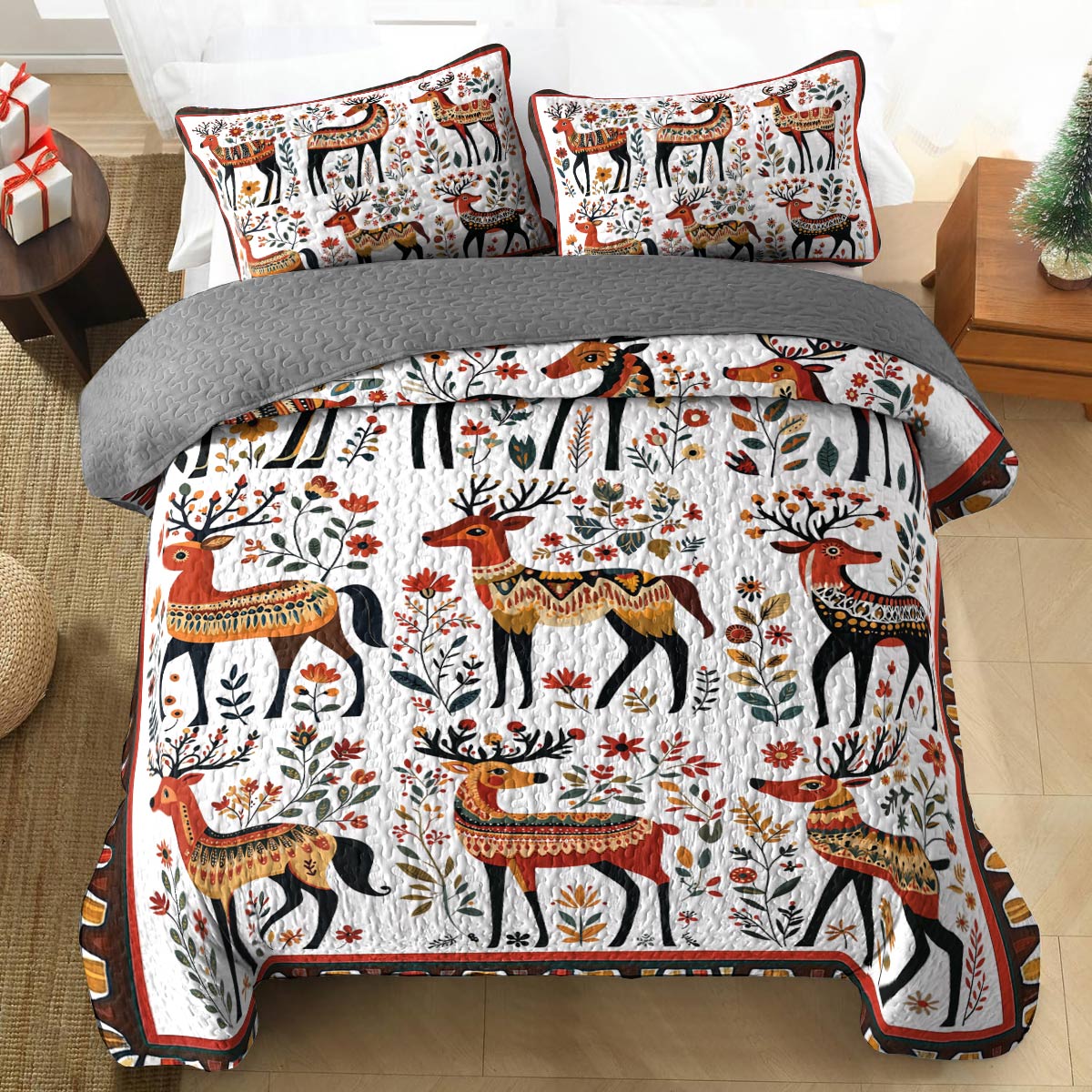 Shineful All Season Quilt 3-Piece Set - Whimsical Reindeer Folk