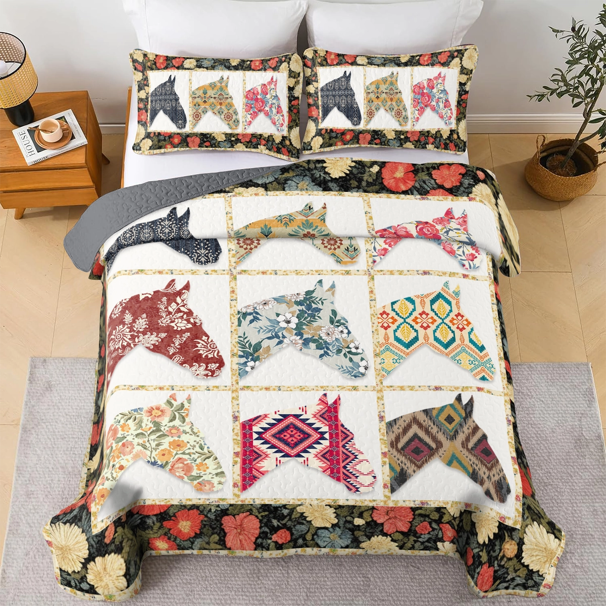 Shineful All Season Quilt 3-Piece Set Patchwork Horse Spirit