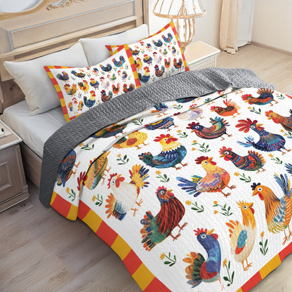 Shineful All Season Quilt 3-Piece Set Colorful Rooster