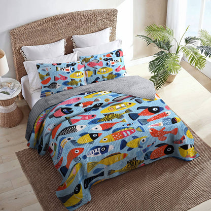Shineful All Season Quilt 3-Piece Set Vibrant Fish