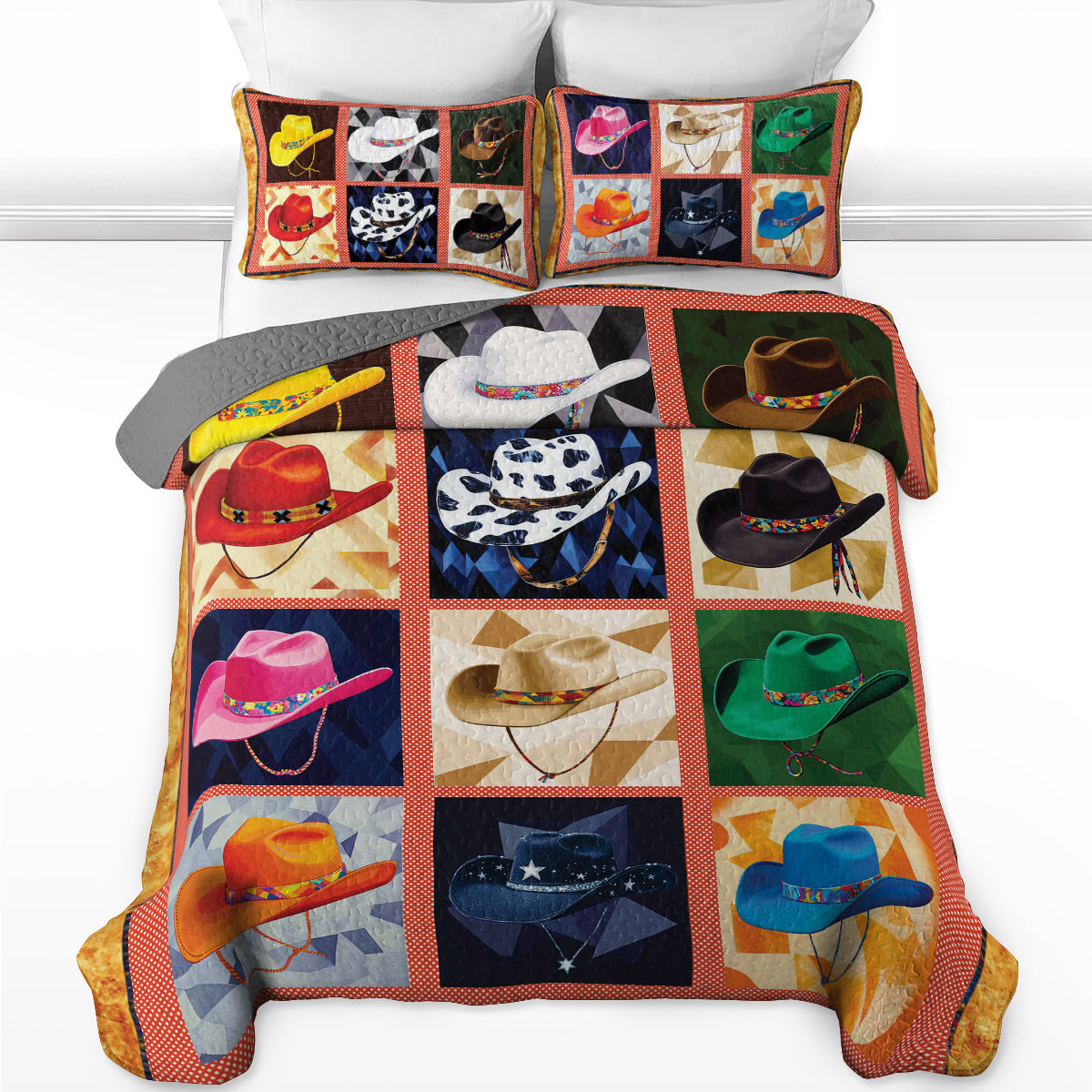 Shineful All Season Quilt 3-Piece Set - Colorful Cowboy Hat