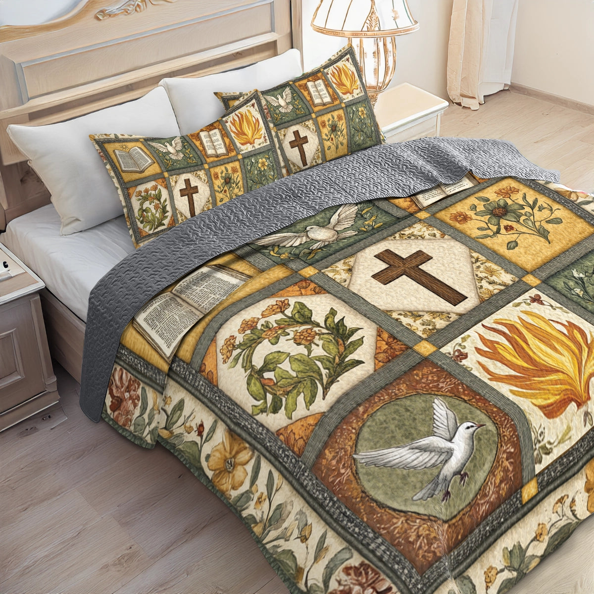 Shineful All Season Quilt 3-Piece Set God Bible Blessings Quilt
