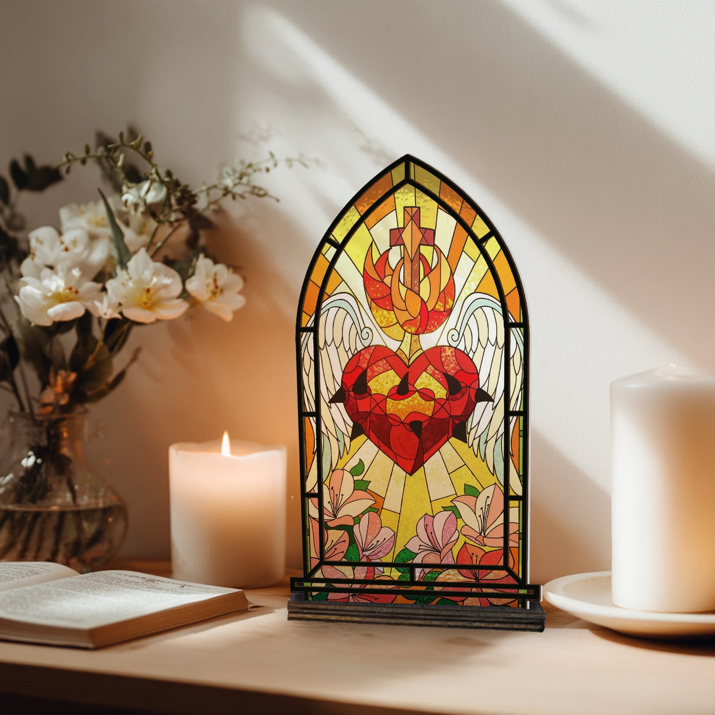 Shineful Suncatcher Candle Holder Sacred Heart Glow