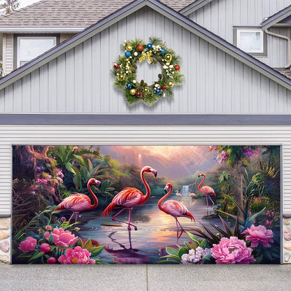 Shineful Garage Door Banner Decoration Tranquill Flamingo