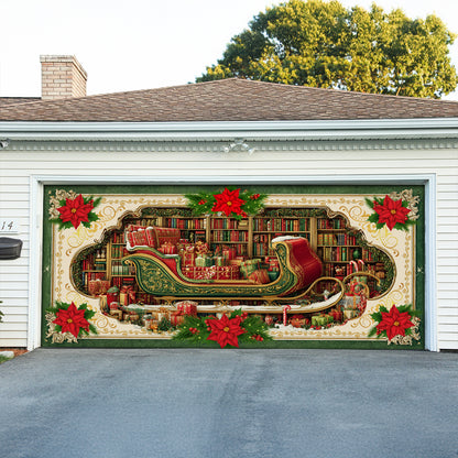Shineful Garage Door Banner Decoration Santa’s Library