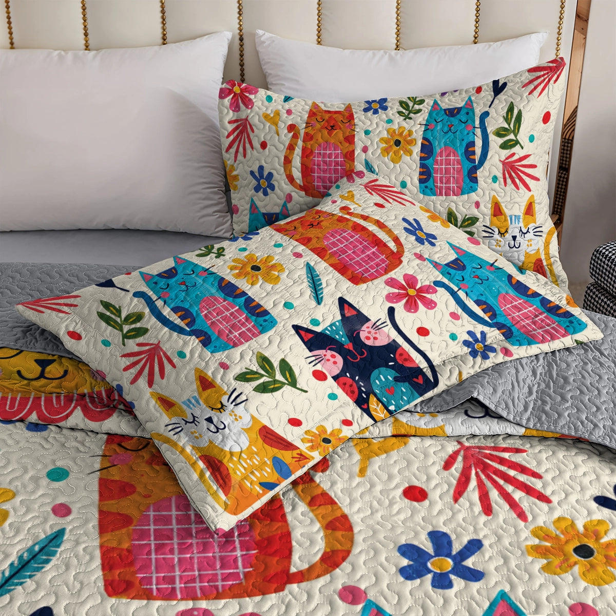 Shineful All Season Quilt 3-Piece Set Colorful Kitty Dreams