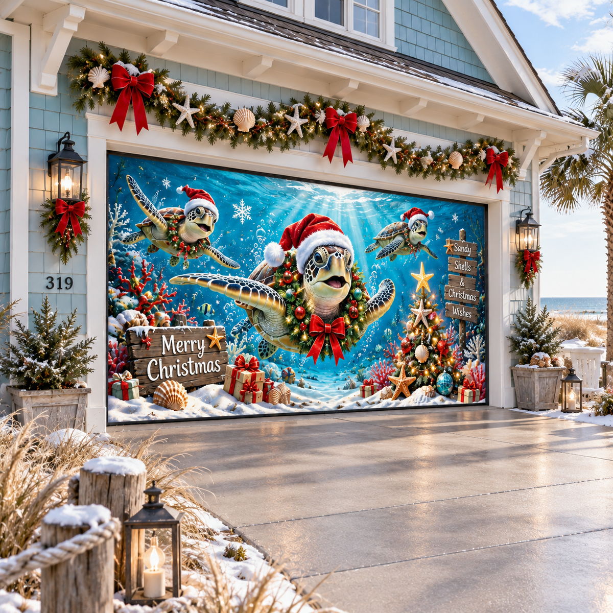 Shineful Merry Turtle Garage Door Banner Decoration