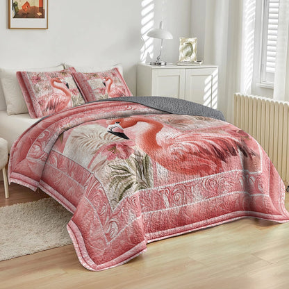 Shineful All Season Quilt 3-Piece Set Royal Flamingo Bliss