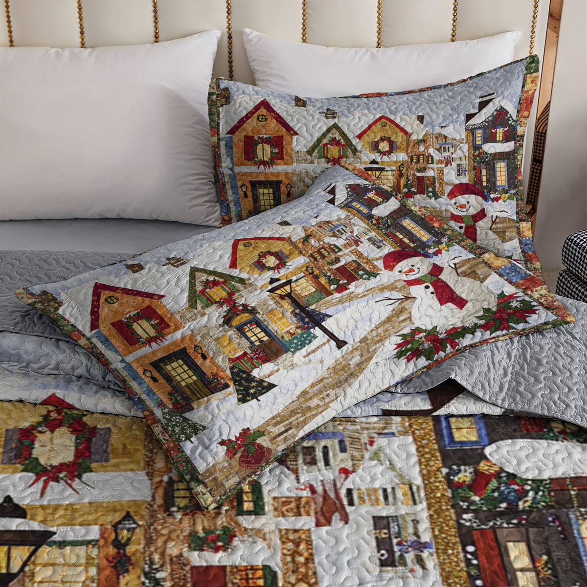 Shineful All Season Quilt 3-Piece Set Festive Snowman Village