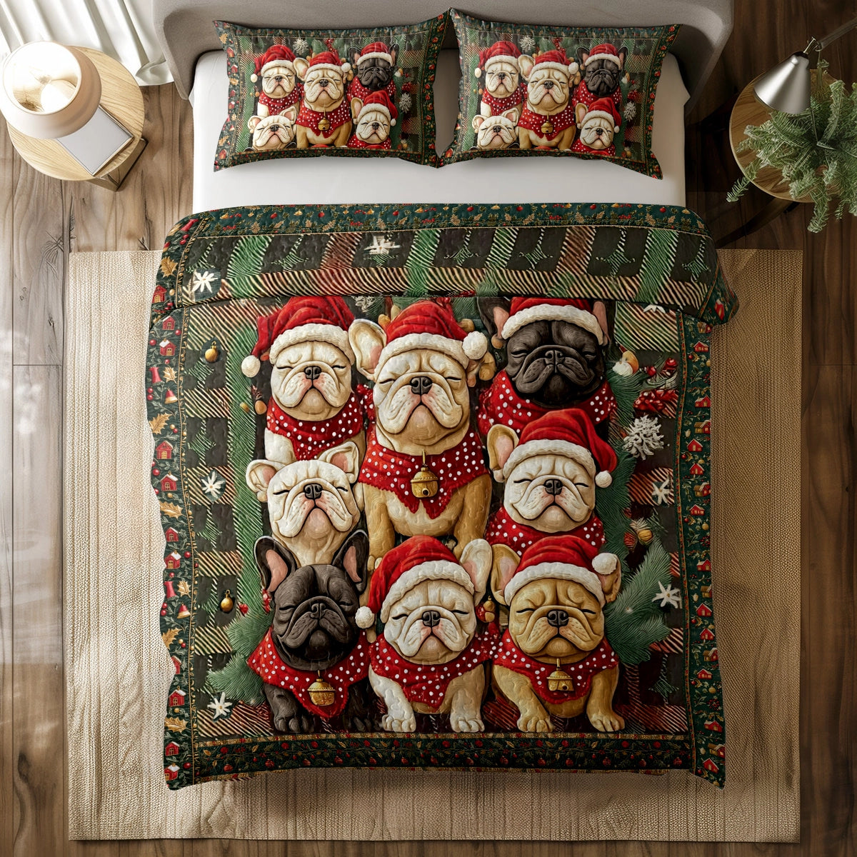 Shineful All Season Quilt 3-Piece Set - French Bulldog Christmas Carols