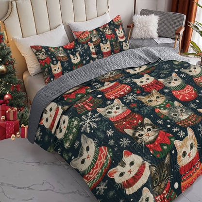 Shineful All Season Quilt 3-Piece Set Meowy Catmas