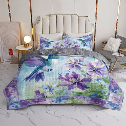 Shineful All Season Quilt 3-Piece Set Hummingbird & Purple Flower