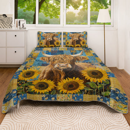 Shineful All Season Quilt 3-Piece Set Sunflower Highland Cow