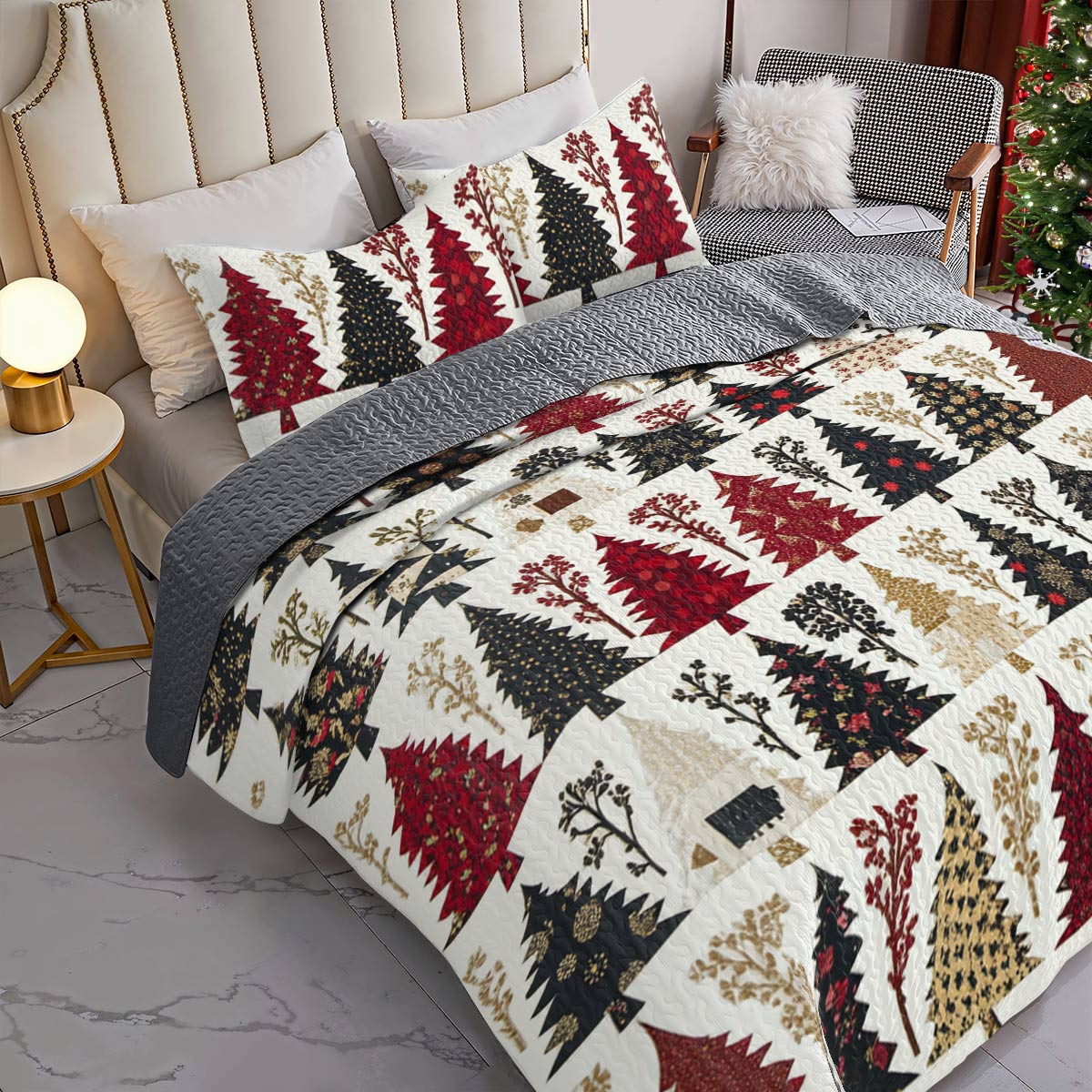 Shineful All Season Quilt 3-Piece Set Captivating Christmas Tree