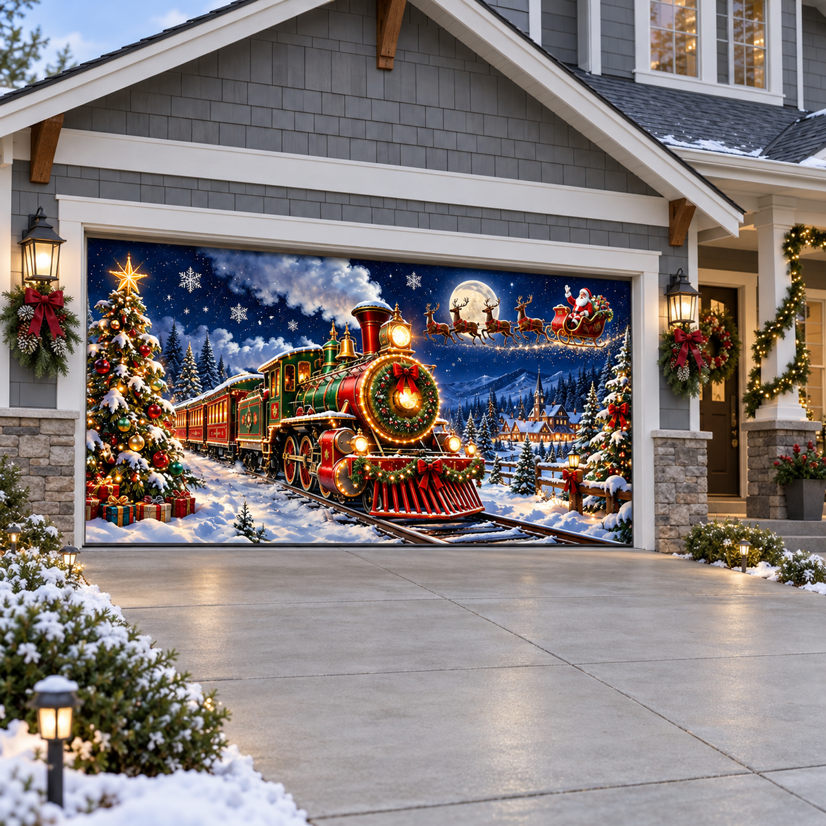 Shineful Christmas Train Garage Door Banner Decoration