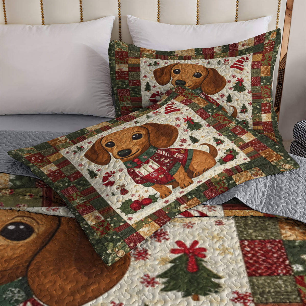 Shineful All Season Quilt 3-Piece Set Christmas Dachshund