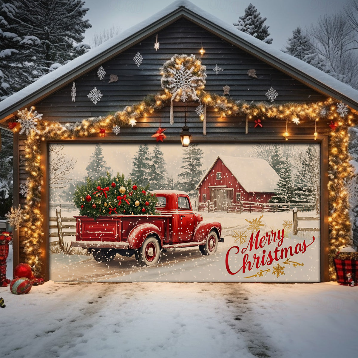 Shineful Garage Door Banner Decoration Christmas Farm