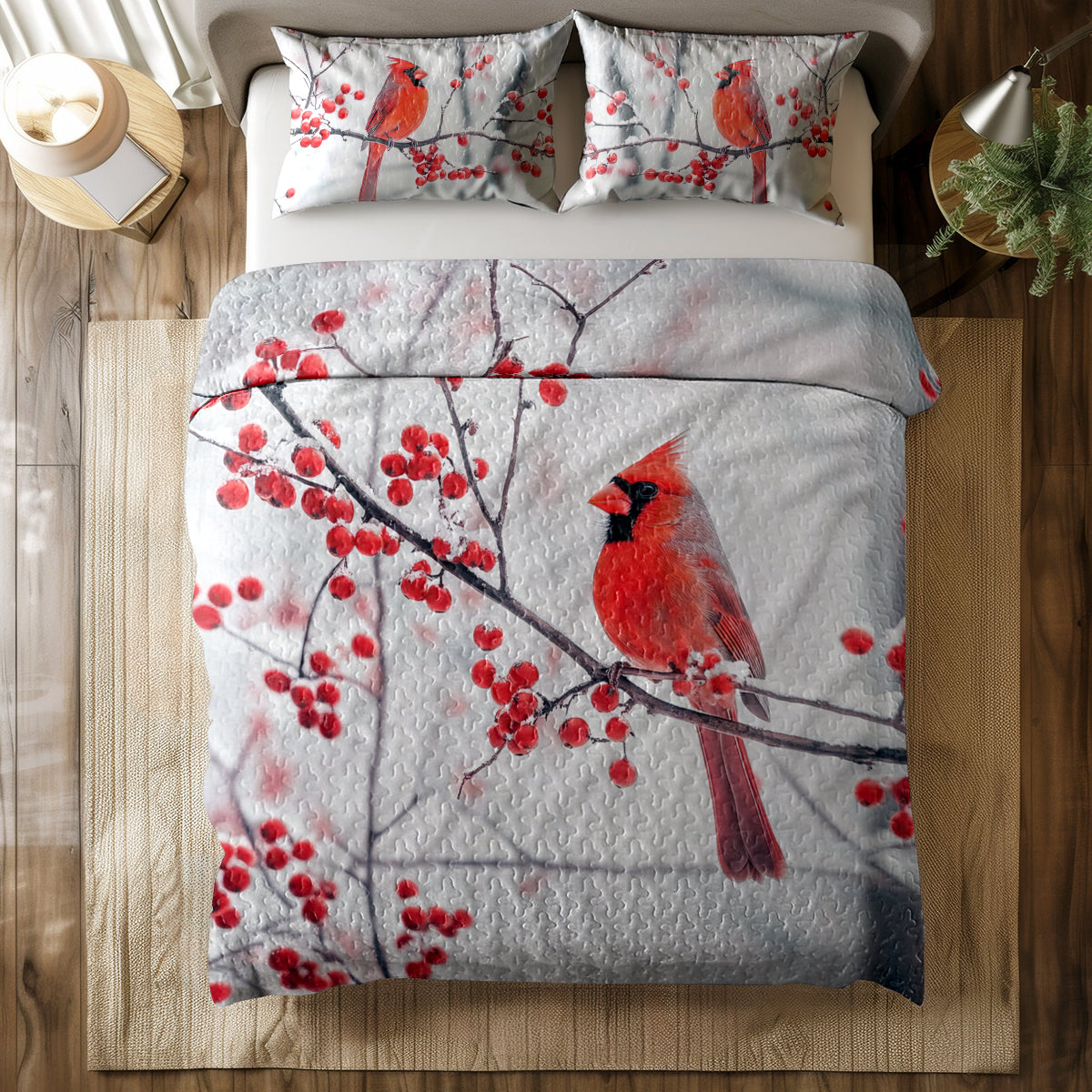 Shineful All Season Quilt 3-Piece Set Winter Cardinal