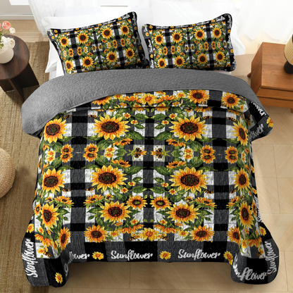 Shineful All Season Quilt 3-Piece Set - Sunflower Bliss Plaid
