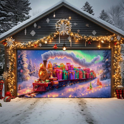 Shineful Garage Door Banner Decoration Festive Train Journey