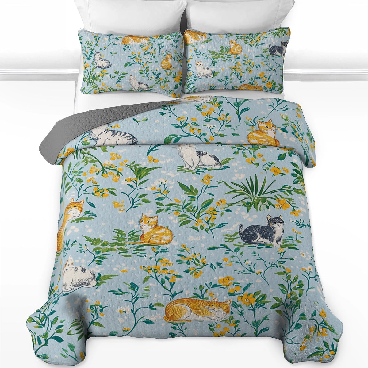 Shineful All Season Quilt 3-Piece Set Garden Cat Dreams