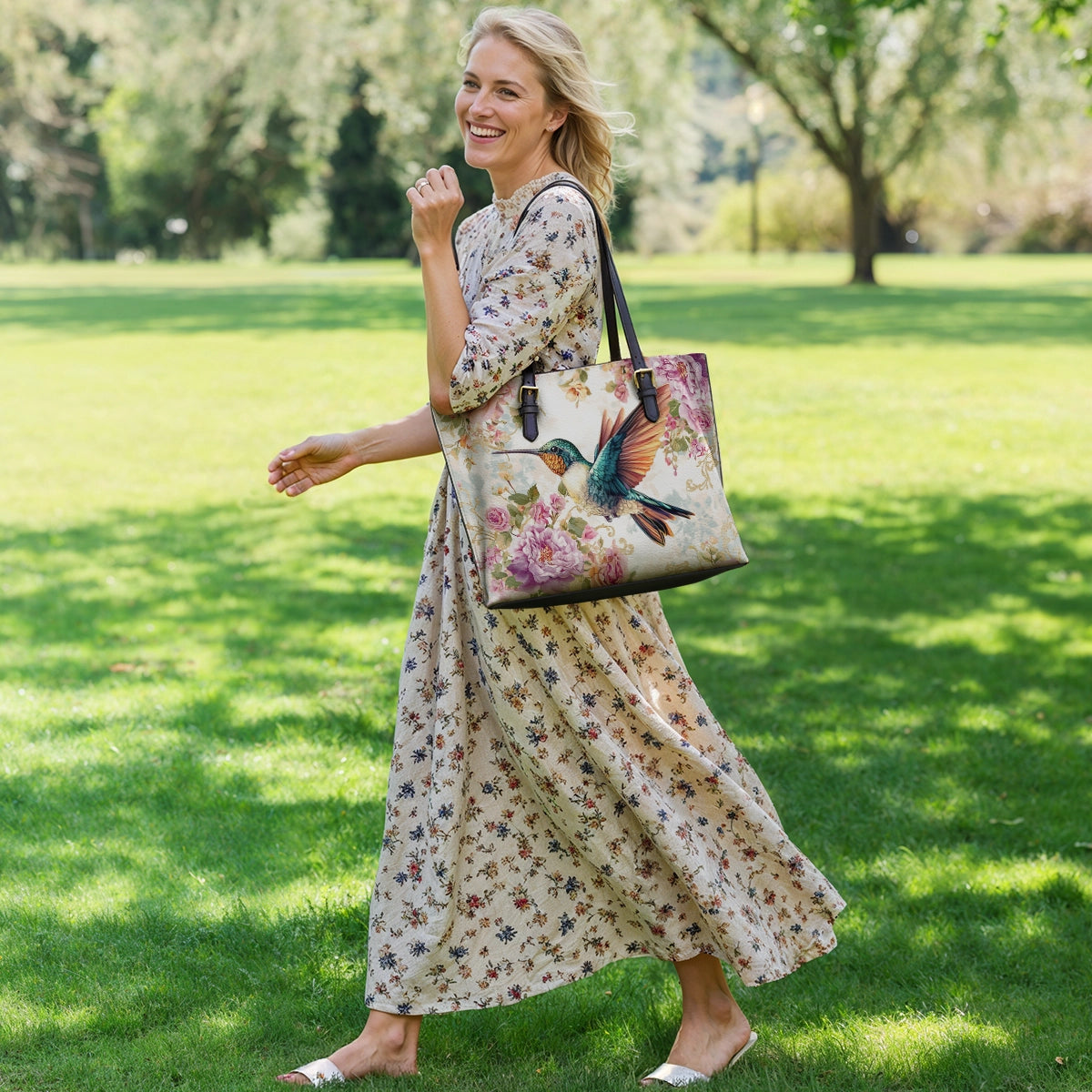 Shineful Leather Tote Bag - Ethereal Flight Hummingbird