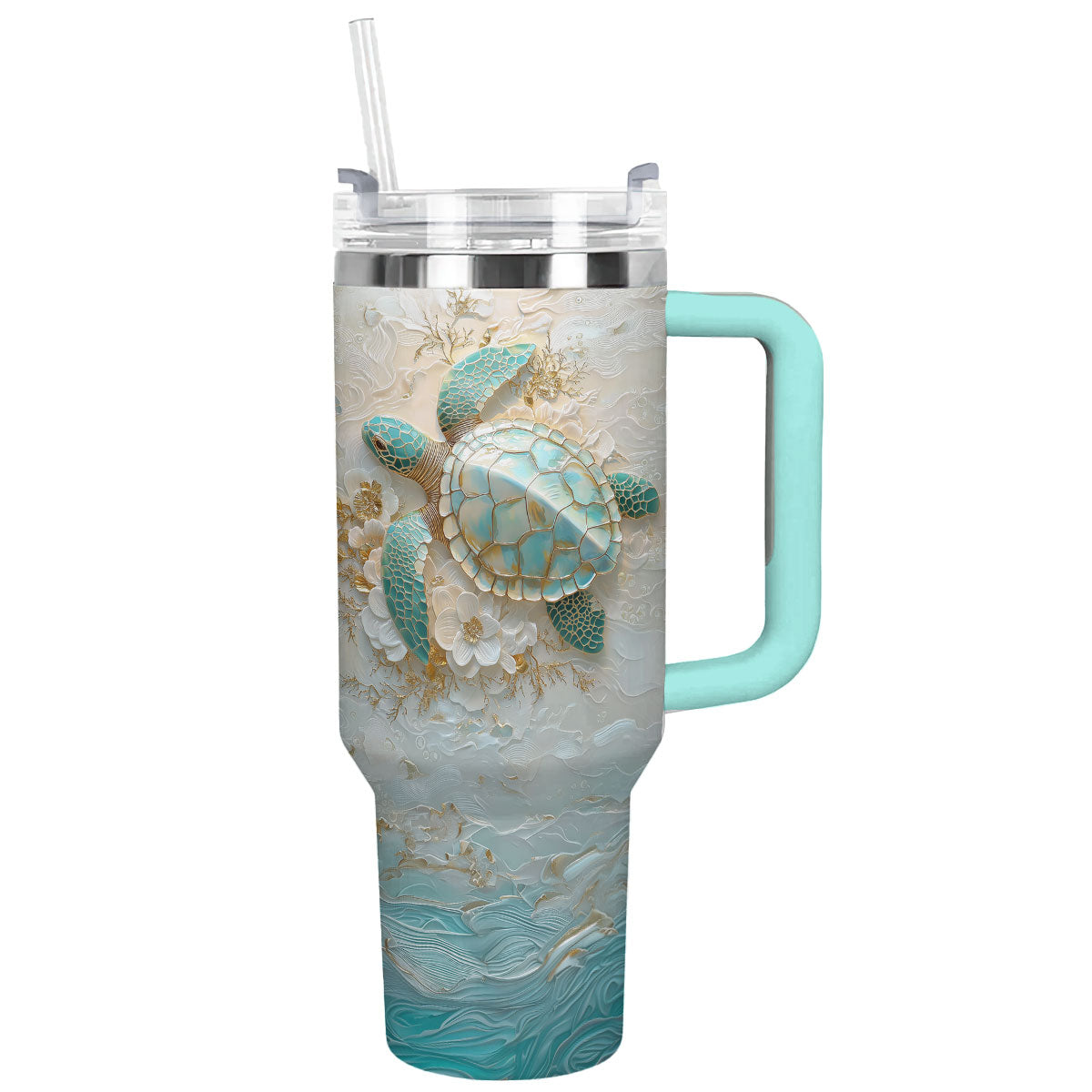 Shineful Glossy Tumbler - Golden Serenity Sea Turtle